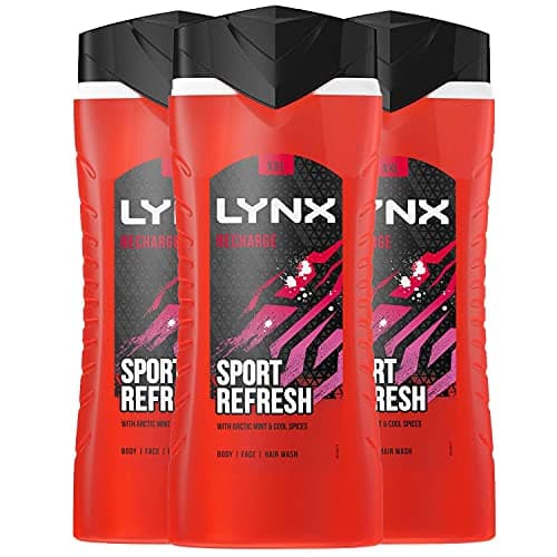 Image of 3 Pack of 500ml Lynx Recharge Shower Gel 3 in 1 Sport Refresh with Arctic Mint & Cool Spices BodyWash with Plant-based Moisturisers, Keep Smelling Irresistible!
