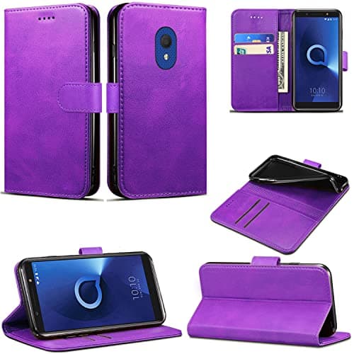 Image of Mobile Stuff For Alcatel 1C 2019 Case, Wallet Case Magnetic Flip Leather Cover With Card Slots and Stand Feature For Alcatel 1C 2019 (Purple)