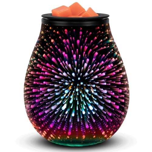 Image of Wax Melt Warmer for Scented cubes, Electric 3D Glass Oil Burner with Removable Silicone Dish and Stable PTC Heating Element, 7 Colors Changing LED Light Wax Melts Burner for Bedroom Office Décor Gift