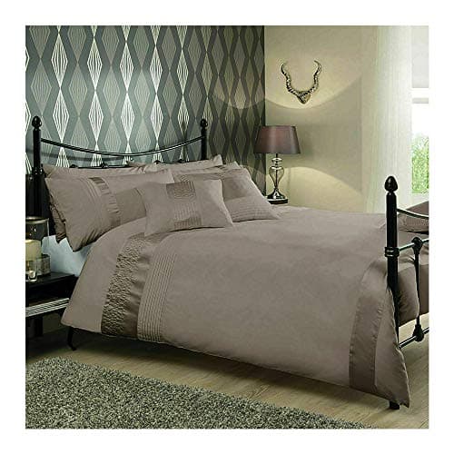 Image of Pleated Duvet Cover Set King Size Polycotton Pleated Panel with Pillowcases, Caprice Oyester