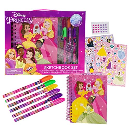 Image of Disney Princess Journal Notebook - Sketchbook Set with Stickers, Gel Pen, Gems