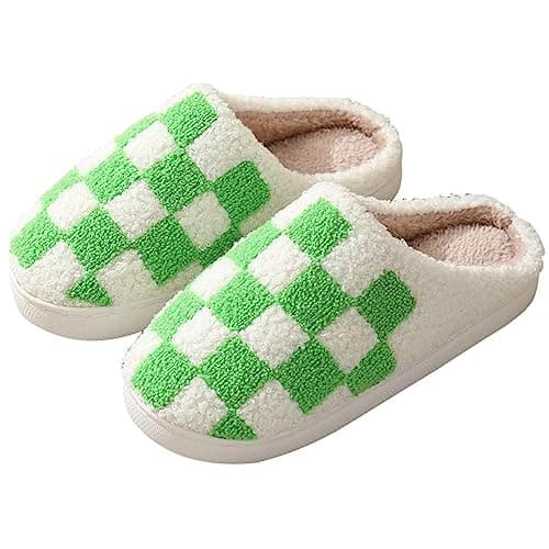 Image of KEYUSHOP Women Fluffy Slippers Checkerboard Grid Slippers Soft Plush Ladies Slippers Non-Slip Winter Warm House Shoes Bedroom Cloud Sliders for Indoor Outdoor