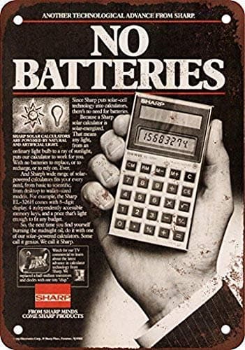Image of Metal Tin Sign 8X12 Inches 1983 Sharp Solar Powered Calculator Coffee House Or Home Metal Sign