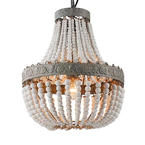Image of Newrays Retro Loft Vintage Rustic Round Wooden Beads Pendant Lamp E27 Led Hanging Lamp Decor Lights Modern for Living Room Hotel Kitchen (Small)