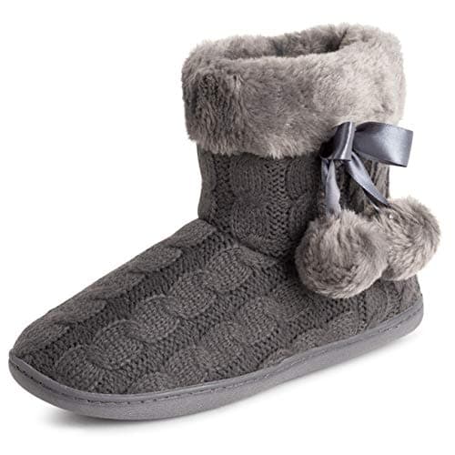 Image of Polar Womens Memory Foam Pom Pom Winter Faux Fur Luxury Plush Cosy Anti Slip Indoor Outdoor Slippers - Grey Knitetd - UK6/EU39 - YC0715