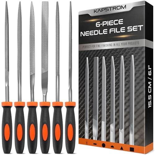 Image of KapStrom Needle File Set, 6 Needle Files for Wood, Metal, Plastic & Jewellery, Includes Small Round, Half-Round, Square, Triangle, Flat & Flat Pointed Files, Carpenter’s Toolkit for Fine Finishing