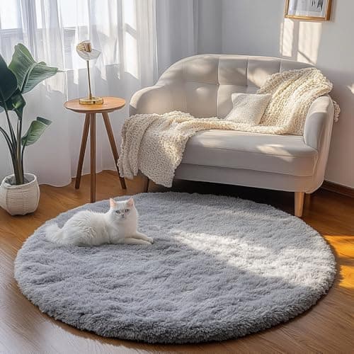 Image of Tenekee Round Rugs for Bedrooms Fluffy Living Room Circle Area Rug Soft Shaggy Carpet for Kids Room Floor Mat(Grey, 160cm)