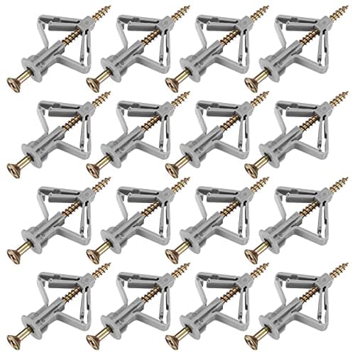 Image of 100 Plasterboard Wall Plugs and Screws Set(50 Wall Fixings Expansion Plug Anchor Bolts + 50 Screws), Heavy Duty Expansion Tube with Countersunk Screw for Hollow Drywall Cavity TV Wall Brackets (Grey)