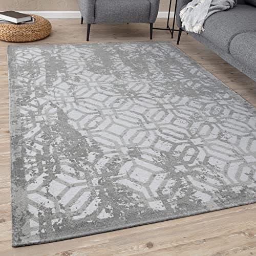 Image of THE RUGS Machine Washable Rug – Geometric Design Rugs for Living Room, Bedroom, Hallway, Flat-weave Area Rugs, (Grey, 160x230 cm)