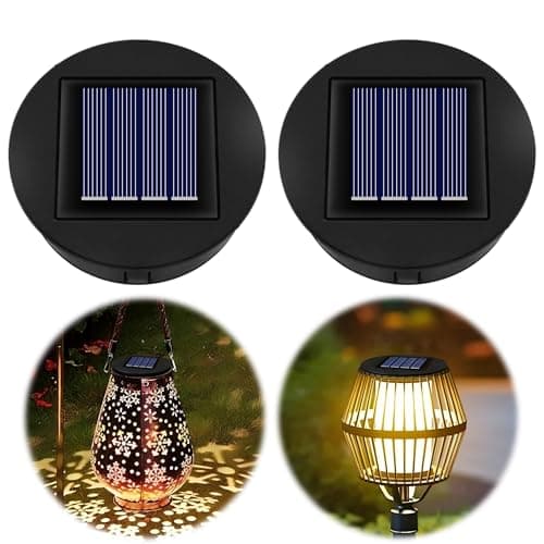 Image of Solar Light Top 8cm for Outside Lanterns, 1.2V 600mAh, IP44 Solar Panels With Warm LED Light, Replacement Unit for Garden Lantern Lamp, 2PCS