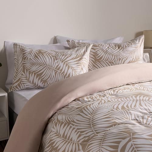 Image of OHS King Size Duvet Set Tropical Print, Ultra Soft Cosy Warm Fabric Stylish Nature Inspired Tropical Leaf Design King Size Duvet Cover & 2 Pillowcases, Natural
