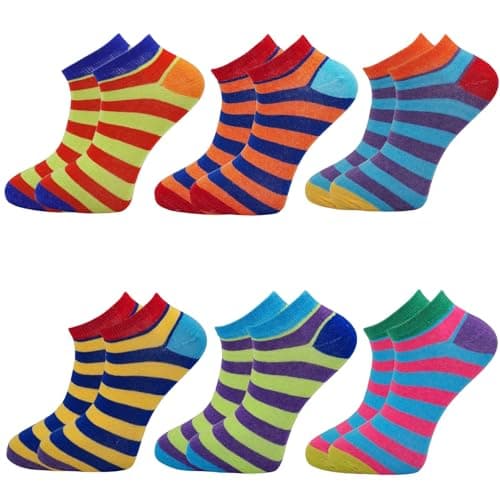Image of Mens Trainer Socks 6 Pairs Neon Stripes Striped Design Shoe Liners Sportswear Adults 6-11