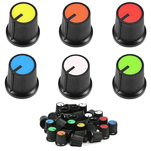 Image of HAAMNING7 60pcs Potentiometer Control Knob 6mm Knurled Shaft Hole Potentiometer Volume Control Rotary Knob Cap 13x17mm Color White, Blue, Red, Yellow, Green, Orange