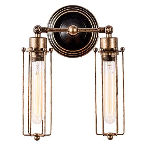 Image of GLADFRESIT Vintage Wall Lights Adjustable Socket Industrial Lighting Rustic Wire Metal Cage Sconces Indoor Home Wall Lamp Retro Light Fixture (2-Light Lamp Base) (Oil Bronze Tube)
