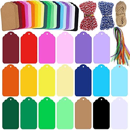 Image of LATERN 200Pcs Gift Tags with Hole, 20 Colors Kraft Paper Hang Tags Sign with 4 Roll String, Rectangle Hanging Tag for Christmas Presents Wedding Party Favors DIY Xmas Holiday