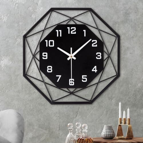 Image of VIVILINEN Wall Clock Metal Kitchen Clock 40cm Modern Large Silent Non-Ticking Black Clock Skeleton Design for Living Room, Bedroom, Office