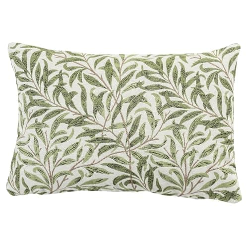 Image of Linen Loft Willow Branch Tapestry Boudoir Cushion Cover in Green. William Morris Style Botanical Leaf Print in Sage Green and Beige. 17x12 Rectangle Cover Only