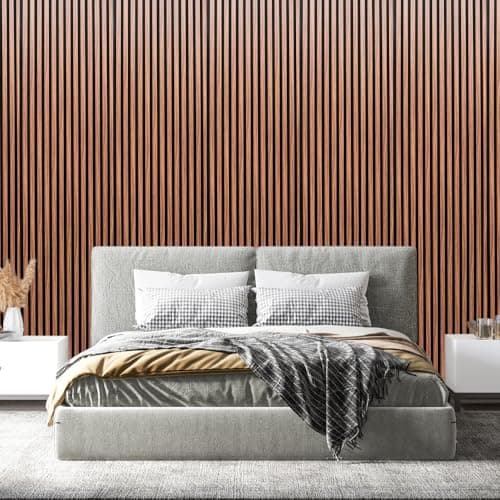 Image of Acoustic Wall Panel Slat Design Decorative Panelling Brown Oak Shade 2400 x 600mm Sound Absorbing 3D Feature Wall