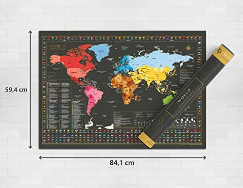 Image of Scratch-off Map of the World - XLarge (A1 size 84.1cm x 59.4cm) Beautiful Luxury-look Wall Poster Map - Perfect Travel Gift