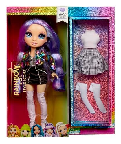 Image of Rainbow High Style Icons Violet - 28cm Fashion Doll with Long Brushable Hair, Comes with a Second Outfit, Matching, and a Second Pair of Shoes, Flexible with 13 Points of Articulation