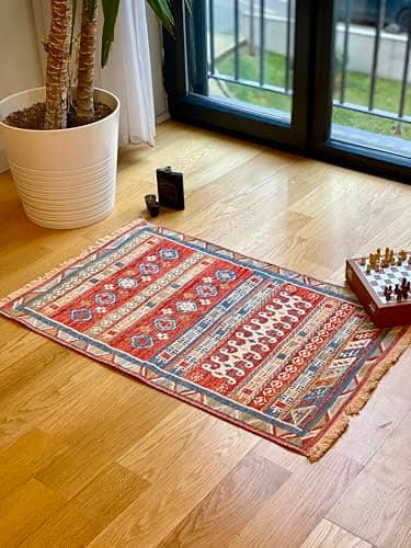 Image of Secret Sea Collection: Modern Kilim Series Small Area Rug, Washable, Reversible, Cotton (2 x 3 feet, Worm Motif)