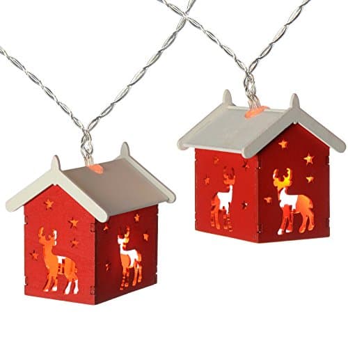 Image of WeRChristmas Reindeer Wooden House Light String with 10-LED - Red