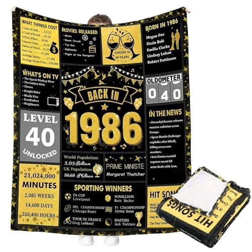 Image of Synther 40th Birthday Gifts for Women Men, 50" X 60" Glod Black 1986 Throw Blanket, 40th Wedding Anniversary Soft Flannel Blanket 40 Year Old Present for Dad Mom Parents Brother