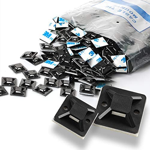 Image of 10Gtek Self Adhesive Cable Tie Mounts - 3M Strongly Adhesive-Backed Zip Tie Base Holders for Home, Office Cable Wire Management(19.5mm x 19.5mm, Black, 100pack)