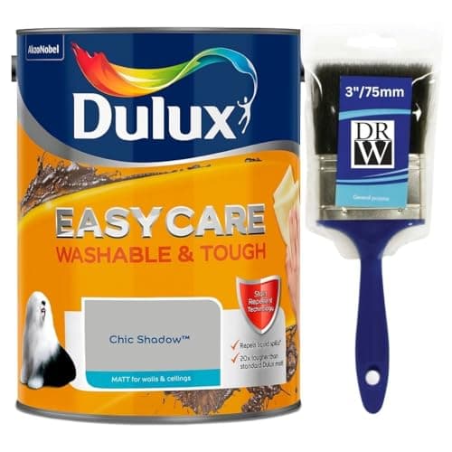 Image of Chic Shadow Dulux Easycare Matt Emulsion Paint 2.5L + 3" Emulsion Paint Brush – Washable & Stain Resistant, Durable Matt Finish, Quick Dry, Low Odour Interior Wall & Ceiling Paint