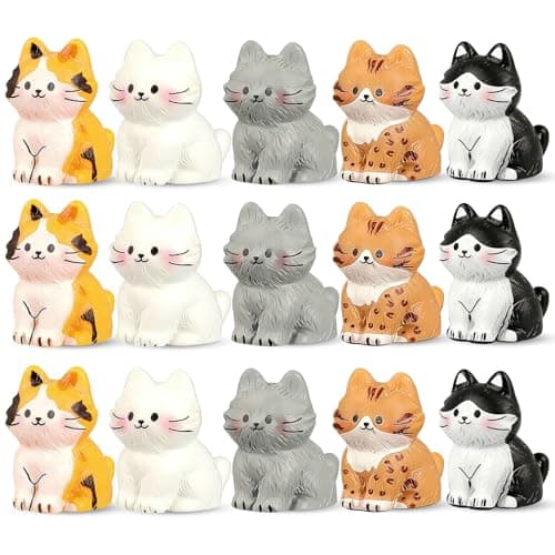 Image of MAUDFEK Mini Cat Desk Figurines, Set of 15 Adorable Cat Cake Toppers, Ideal for Home and Office Decoration, Cat Figurine Collection for Display and Gifting