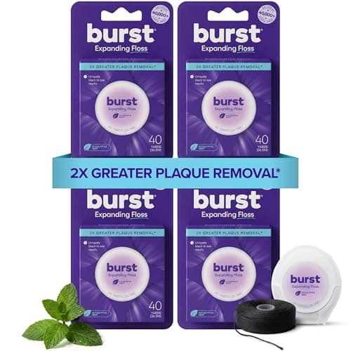 Image of BURST Expanding Dental Floss (Mint Eucalyptus/160 Yards) | Expanding Floss Woven with Xylitol Coating to Fight Cavities, Plaque Removal & Stain Absorbing | Shred-Resistant | Vegan | Paraben Free