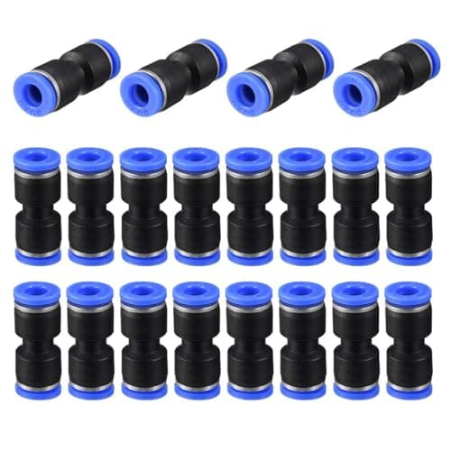 Image of TA-VIGOR 20Pcs 6mm Push Fit Straight Union Connectors, Plastic Push to Connect Tube Fittings with Lock Clip, Air Line Hose Couplers, Blue