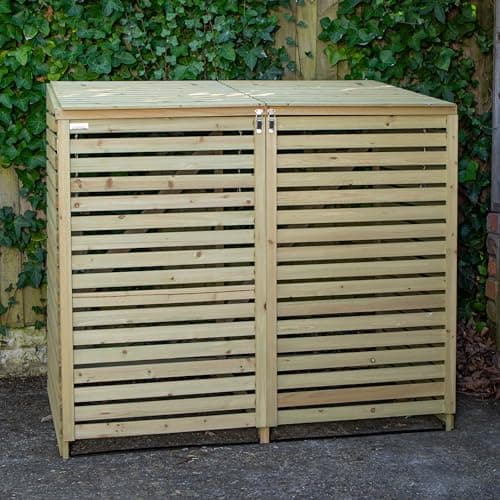Image of Samuel ALEXANDER 1.34m x 1.2m Large Wooden Outdoor Garden Double Wheelie Bin Store Storage for Bins, Garden Bin Storage box, Wheelie Bin Hideaways, Bin Shed