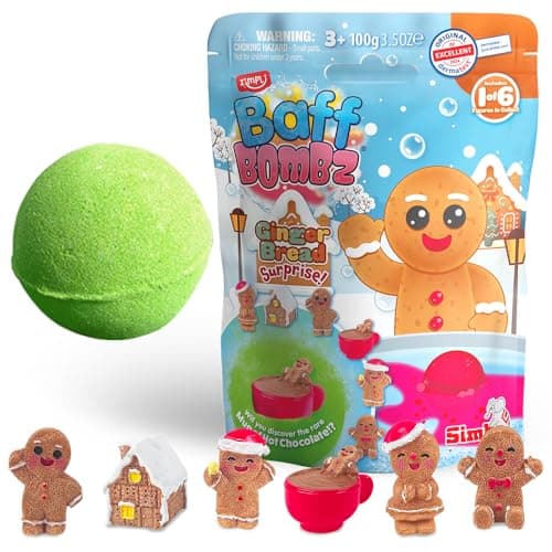 Image of ZIMPLI - Christmas Surprise Bath Bomb Gingerbread, 1 of 6 Gingerbread Toys to Collect, One per Large Baff Bomb, Collectable Toy for Boys & Girls, Xmas & Birthday Gifts