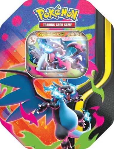 Image of Pokémon TCG: Mega Charizard Tin - Mega Charizard X ex (4 boosters & 1 foil promo card)