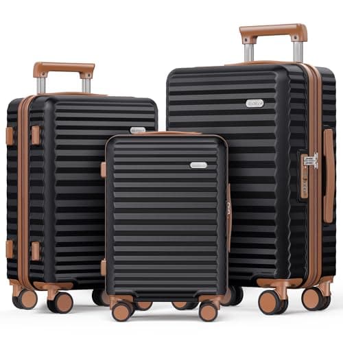 Image of SHOWKOO Suitcase Sets 3 Piece Hardshell 100% PC Expandable Lightweight Carry on Travel Hand Luggage with Double Spinner Wheels & TSA Lock, Elegant Black