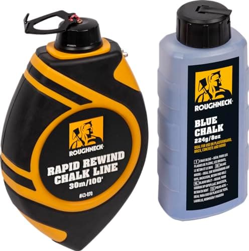 Image of Roughneck Rapid Rewind Chalk Line Set with 6:1 Gear Ratio, 15kg High-Strength Nylon Line, Impact-Resistant Case, Handle Drive Release & Foldaway Crank, Quick Fill System with 8oz Blue Chalk