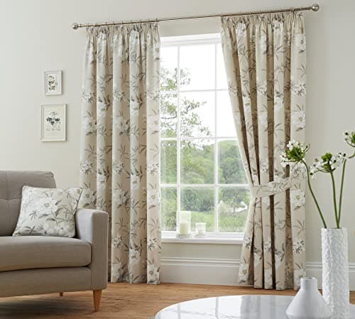 Image of Dreams and Drapes Design - Eve - Pair of Pencil Pleat Curtains With Tie - Backs - 46 Width x 54 Drop (117 x 137 cm) in Natural