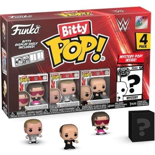 Image of Funko Bitty POP! 4 Pack: WWE - Bret Hit Man Hart, Shawn Michaels, Mean Gene Okerlund, Mystery Mini Figure - Styles may vary - 0.9 inch (2.2 cm) Collectable - Stackable Display Shelf Included