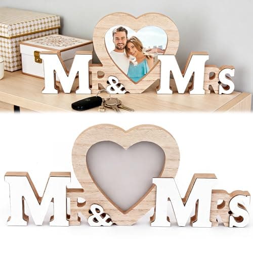 Image of Mr & Mrs Wedding Frame, Wedding Gifts Personalised Wedding Photo Frame Mr & Mrs Gifts Heart Personalised Wedding Gift For Couple Engagement Anniversary Reception Wooden