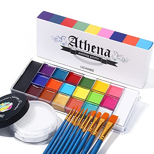 Image of UCANBE Athena Face Body Paint Oil Palette + Translucent Setting Powder + 10PCS Brushes Set, Professional Non Toxic Face Painting Pallet Kit for Halloween SFX Cosplay Clown Makeup for Women Adults