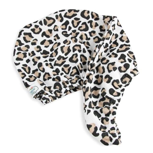 Image of The Vintage Cosmetic Company Leopard Print Hair Turban, Soft Microfibre Hair Wrap for Women and Girls, Absorbs Moisture, Quicker Drying Time