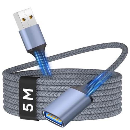 Image of Nersligek USB 2.0 Extension Cable 5M, USB A Male to A Female Extension Cable Sync Extender Lead Nylon Braided Compatible with Keyboards, Camera, Mouse, Flash Drives, Hard Drives, Printers
