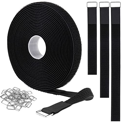 Image of YMCRLUX 2cm x5m Hook and Loop Straps with 25 Metal Buckles,Cut-to-Length Reusable Cable Ties,Adjustable Fastening Cable Straps,Nylon Securing Cinch Strap,2cm Wide, Black