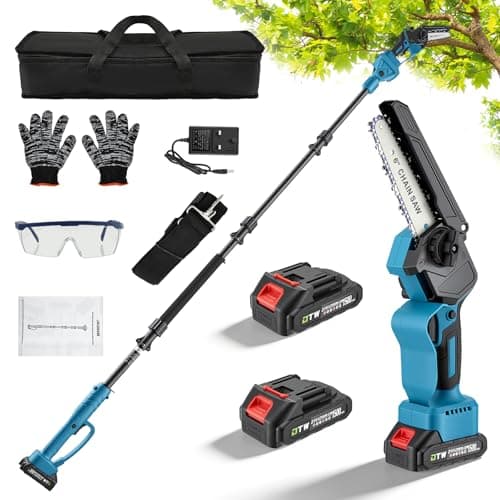 Image of Cordless Pole Saw 2 in 1, Electric Pole Chainsaw with Telescopic Extension, 6/8 Inch Mini Chainsaw, Battery Powered Long Reach Tree Pruner with Adjustable Head for Garden Trimming