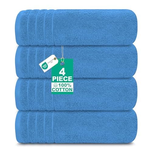 Image of Casa De Rococo Extra Large Bath Towels Set of 4 (76x152 cm) - 100% Cotton, Super Soft & Lightweight Towel, Quick Dry & Highly Absorbent Hotel Quality Bathroom Bale Towels - 450 GSM | Medium Blue