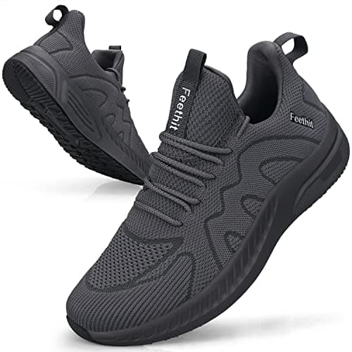 Image of Feethit Trainers Men Running Shoes Tennis Sports Training Walking Gym Athletic Fitness Fashion Sneakers Trainers for Men Breathable Lightweight Comfortable Outdoor Shoes for Jogging Dark Grey UK 7