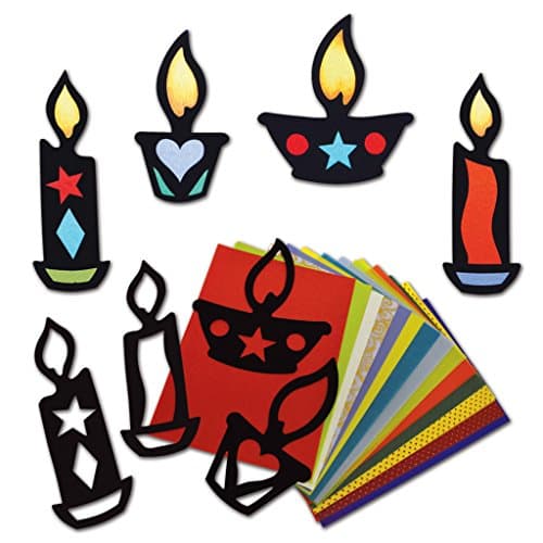 Image of Springboard Stained Glass Silhouette Candles Activity Pack - Make Your Own Diwali and Christmas Decorations - Arts and Crafts for Kids - Early Years Resources - 32-Pack - 24-30 cm - Assorted Colours