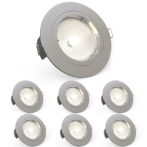 Image of National Lighting Recessed Lighting - Mains Powered LED Spot Lights Downlights for Ceiling - IP20 Rated GU10 Fitting for Halogen or LED - Satin Nickel Finish, Fixed Version – Pack of 6