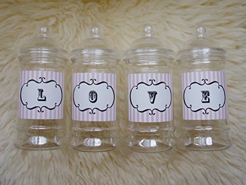 Image of SET OF 4 EMPTY PERSONALISED RETRO PINK LOVE SWEETS VICTORIAN JARS - ANY COLOUR